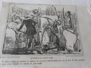 Caricature 19ème Mystère de la Cour du Louvre ouvriers les yeux bandés - Picture 1 of 1