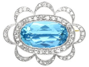 1900s 3.55Ct Aquamarine and 0.59Ct Diamond 15k Yellow Gold Brooch - Picture 1 of 8