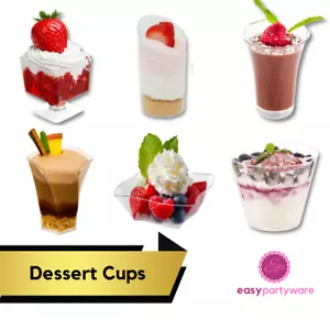 Plastic Tumbler Dessert Cups Clear Mousse Pots Wedge Shot Mini Round Party Cups - Picture 1 of 20