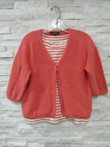 Lafayette 148 $620 Melon Linen Cotton Knit Cardigan & Striped Top Twinset S - Picture 1 of 8