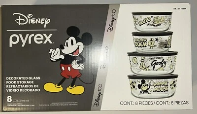 Disney 100 Year Anniversary 8 Pieces Pyrex Glass Food Storage 4 Bowls And 4 Lids - Image 1 of 4