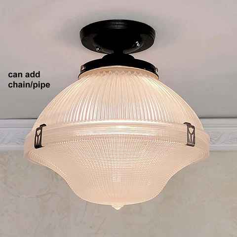 111c Antique/Vtg deco Ceiling Light Industrial Fixture bath kitchen holophane Cover
