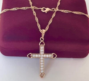 Edel Halskette Kreuz Anhänger Zirkonia 750er Rolled Gold 18K vergoldet Unisex - Bild 1 von 8
