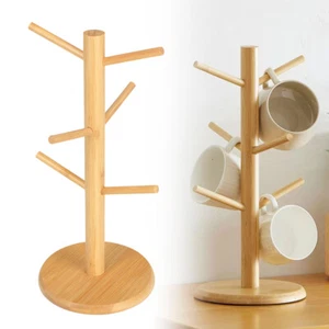 Bamboo Mug Tree Kitchen Mug Holder for Coffee Mugs & Tea Cups 6 Hooks Mugs Rack - Picture 1 of 9
