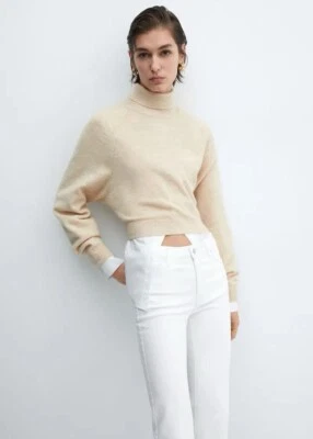 Mango Crop Flared Jeans In White High Waist Regular Fit Size Uk 10 Eur 38 - Image 1 of 4