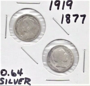 (2) Netherlands Silver Coins 10 Cents 1919 And 1877 As Pictured 0.64 silver - Picture 1 of 6