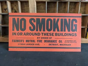 Original 1940s NO SMOKING Cardboard Sign - Farmer's Mutual - Detroit MI - Picture 1 of 8