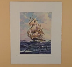 Vintage Christmas Card, Clipper Ship Fishing Vessel By Frank Vining Smith - Used - Picture 1 of 3