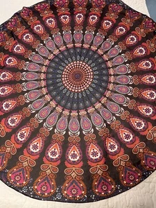 Mehrfarbige runde Tischdecke im indischen Stil Mandala Boho 62 Zoll - Bild 1 von 5