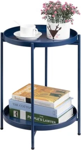 Round Side Table Metal End Table, 2-Tier Tray Snack Table Coffee Table Tea Table - Picture 1 of 6
