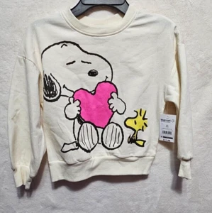 Peanuts NEW♈Girl's Graphic LS Valentine sweat Top size XS~Off White - Picture 1 of 3