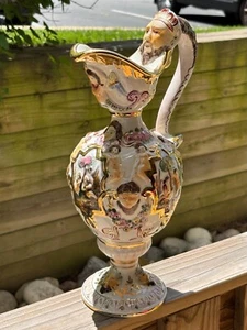 VTG Capodimonte Pictorial Pitcher/Vase 14” tall ITALY Pastels w/Gold Details EUC - Picture 1 of 22