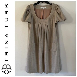 Vestido recto para mujer Trina Turk LA beige manga abullonada viscosa mezcla seda talla 4 - Imagen 1 de 16