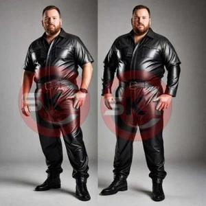 HERREN FETT SCHWARZ ECHT WEICHES LEDER CATSUIT INSGESAMT BODYS JUMPSUIT CLUB DRES - Bild 1 von 3