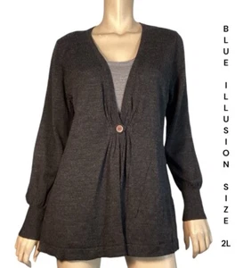 🌻BLUE ILLUSION SIZE 2L MERINO WOOL GREY KNIT TUNIC STYLE JUMPER - Picture 1 of 10