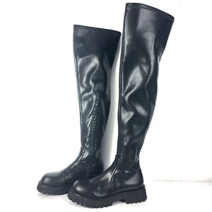 JEFFREY CAMPBELL Break Over the knee Lug Sole Thigh High Faux Leather Boots Sz 7 - Picture 1 of 15