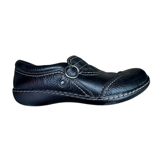 Scarpa comoda antiscivolo Clarks Ashland in pelle nera con fibbia laterale taglia 9