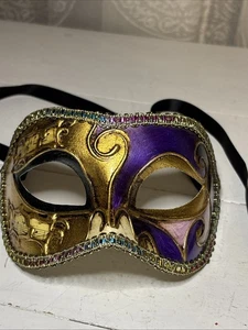 Hand Painted Masquerade Mask Made in Venice Italy for Pier 1 Imports Purple/Gold - Picture 1 of 6