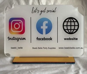SOCIAL MEDIA BUSINESS SIGN PLAQUE WHITE RECTANGLE COLOURED LOGOS - Picture 1 of 5