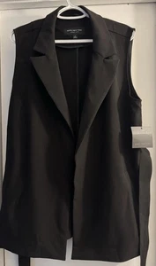 Marc New York women's L size black collared sleeveless belted open jacket vest - Picture 1 of 12