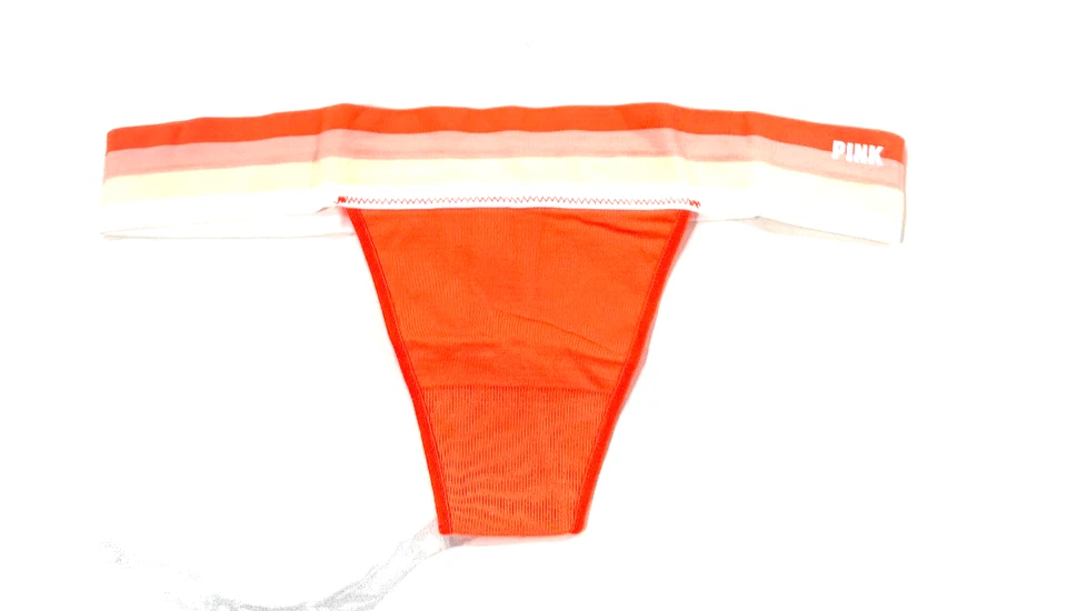 Victoria's Secret ROSA Tanga Panty Neón Coral Rayas Foto 1 de 1