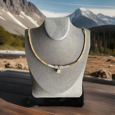 Collar Gargantilla Oro 14K Con Zafiros Blancos 16" 13.88g Foto 1 de 4