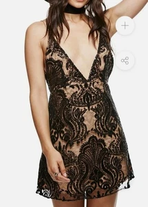 Free People Slip Dress Black Night Shimmers Mini Sleeveless Sequin Size 6 - Picture 1 of 7