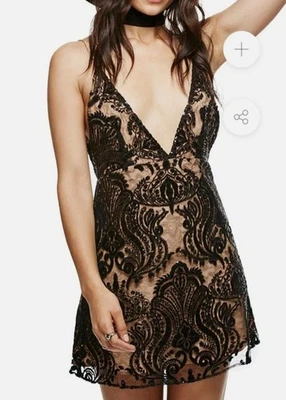 Free People Slip Dress Black Night Shimmers Mini Sleeveless Sequin Size 6 - Image 1 of 4