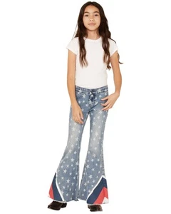 Rock & Roll Denim Girls' And  Star Print Striped Panel Medium Wash Flare Jeans - - Picture 1 of 4
