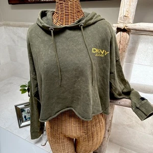 Short Waisted Khaki Distressed Hoodie Long-sleeves, DKNY Jeans Small - Picture 1 of 5