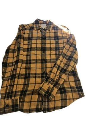 American Eagle Flannel Shirt Jacket Mens S Yellow & Black Plaid  - Image 1 of 4