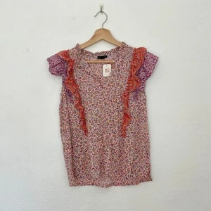 Ann Taylor – Petite Pink Ditsy Floral Ruffle Blouse Size SP - Bild 1 von 11