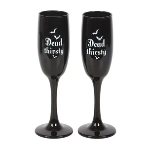 Set of 2 Black "Dead Thirsty" Champagne Flutes Glasses Dark Gothic - Picture 1 of 4
