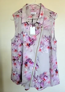 Calvin Klein Womens Multicolor Floral Pleated Sleeveless Blouse Top Size XL NEW - Picture 1 of 3