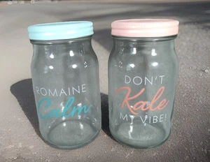 2x Romaine Calm & Kale Glas Einmachglas Küche Bauernhaus Lebensmittel Aufbewahrung Salate - Bild 1 von 12