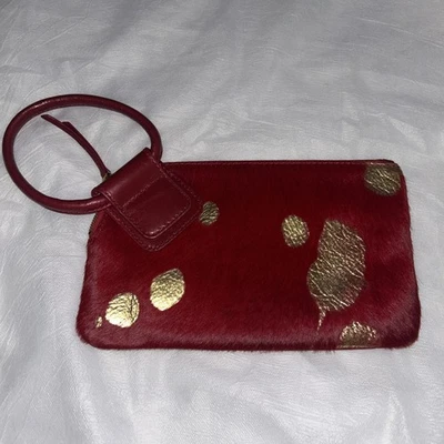HOBO “Sable” Red Calf Hair Leather Gold Leaf Wristlet Bag - Image 1 of 4