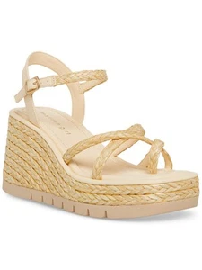 MADDEN GIRL Womens Beige 1-1/2" Platform Vault Toe Wedge Espadrille Shoes 9.5 M - Picture 1 of 11
