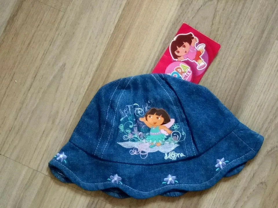 DORA the EXPLORER Bucket Cap Hat NEW Newborn Infant Denim Blue - Image 1 of 1