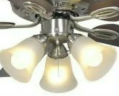(1) Hampton Bay Brushed Nickel Light Kit, Incudes 3 LED Bulbs & 3 Glass Shades.  - Image 1 of 4