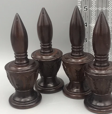 Lot Of 4 Dark Wood Finials Posts  Brown 5” Tall Vintage Cover