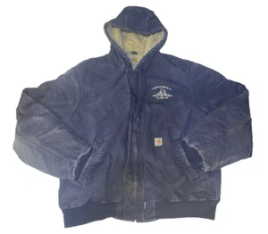 Carhartt Jacket Men’s Large Blue Canvas Flame Resistant FR Hooded Workwear - Picture 1 of 14