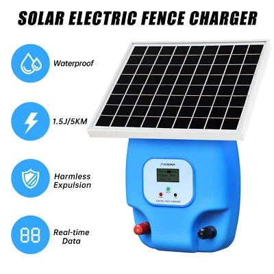 ATMOREA 1.5J 8KV Solar Powered Fence Charger 10W Electric Fence Energizer for Livestock