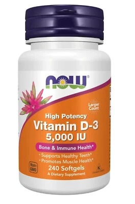 Potente IU Fuerza Vitamina D3 5.000 UI 240 Cápsulas Blandas. Fuerza ósea, sol D3 Foto 1 de 4