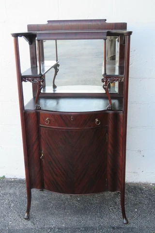 Late 1800s Victorian Carved Mahogany Music Cabinet Display Shelving Etagere 2917 Cover