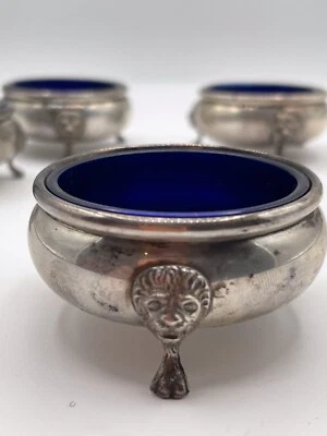 Set of 4 Vintage Amston Sterling Silver Salt Cellar with Cobalt Glass Liner - Image 1 of 4