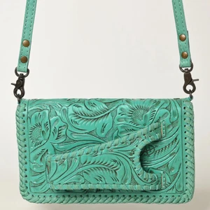 American Darling Genuine Western Hand Tooled Leather Women Clutch Crossbody Bag - Picture 1 of 8