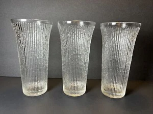 (3) Jeannette Glass Finlandia Arctic Ice Tree Bark 10oz Clear Fluted Tumblers - Picture 1 of 6