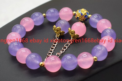VALENTINO Nuovo Bracciale Perline Rotonde 10mm Naturali Lavanda e Gemme Giada Rosa 7 5 pollici