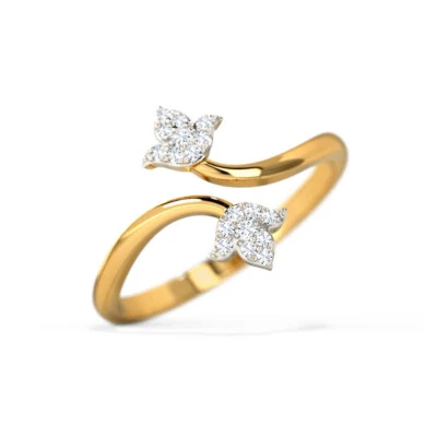 Anillo Doble Flor Moissanita Blanco Brillante Oro Amarillo 10K Real Acabado Brillante Foto 1 de 4