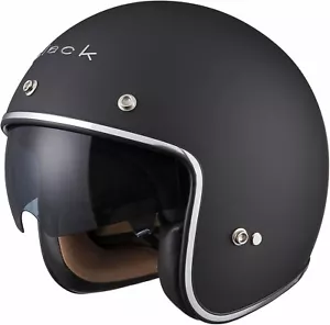 Black Classic Open Face Half Face Crash Jet Motorcycle Motorbike Scooter Vintage - Picture 1 of 10
